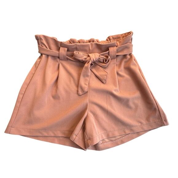 Ci Sono Wovens Pants - Ci Sono High Waisted Tie Belt Paperbag Shorts Pink XL